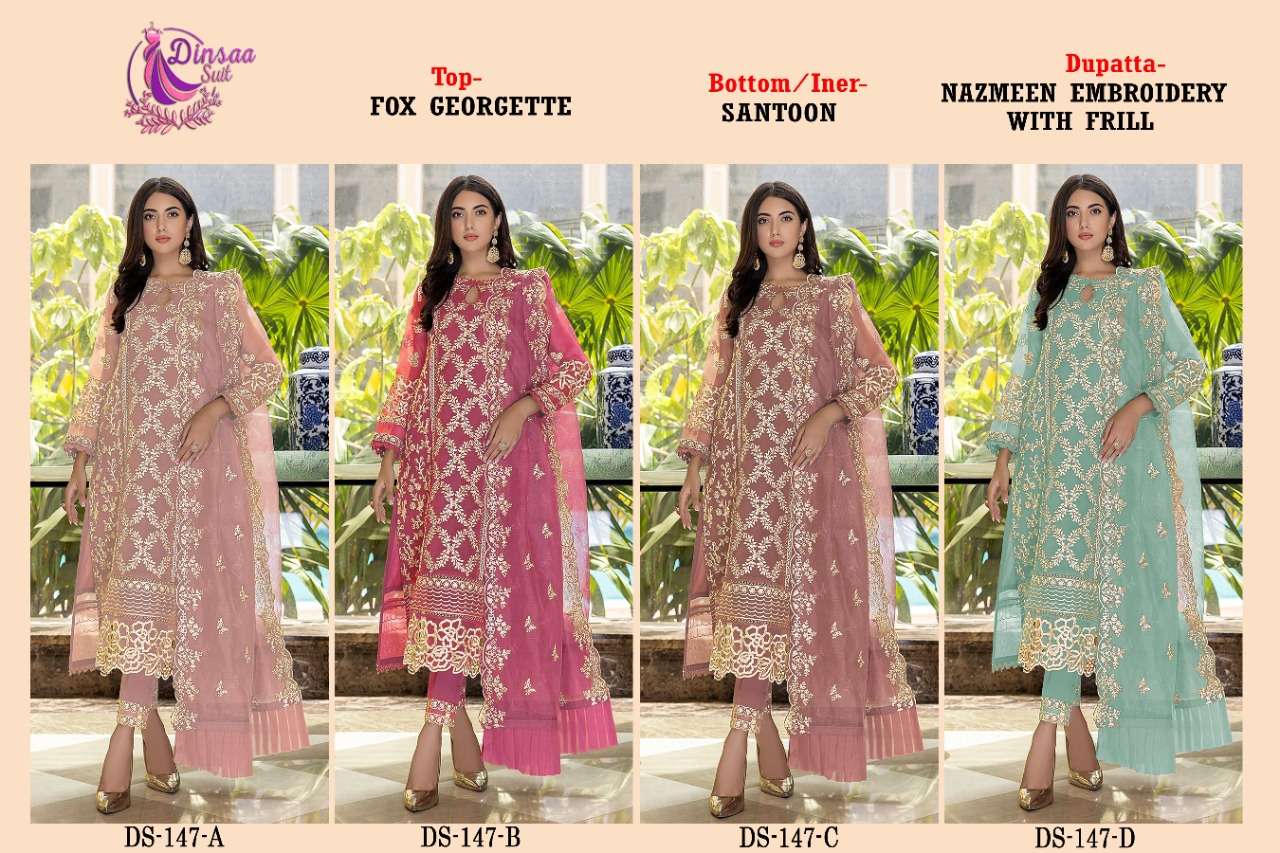 dinsaa suits 147 georgette embroidered fancy salwar kameez wholesale price surat