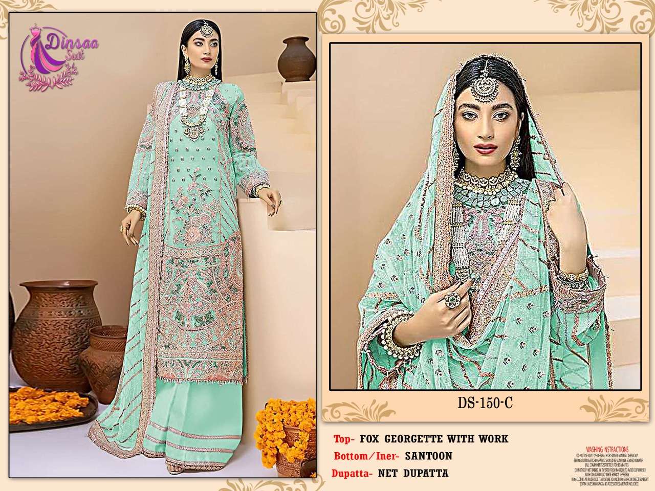dinsaa suits design no 150 colors georgette pakistani party wear suit cataloge wholesaler 