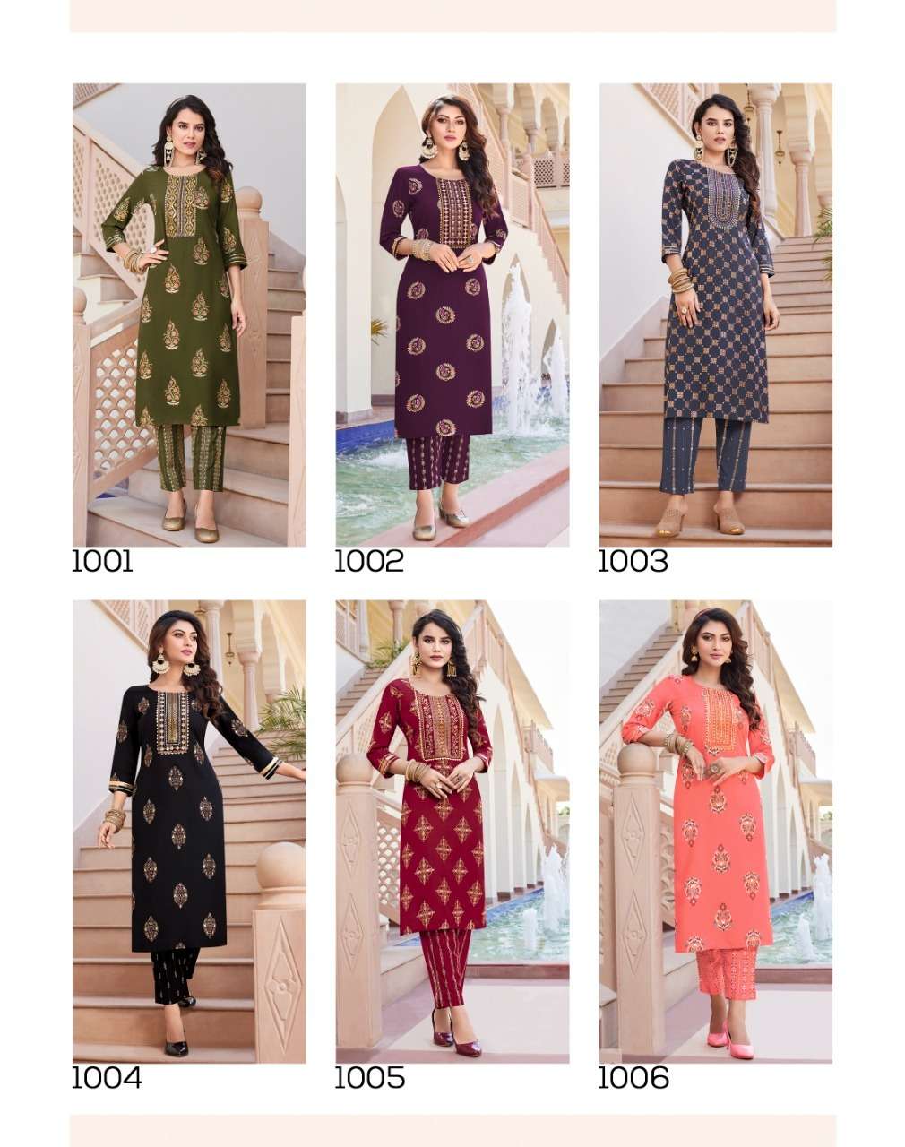 diya trends zoori vol 1 1001-1010 series kurti with pant catalogue wholesale price 