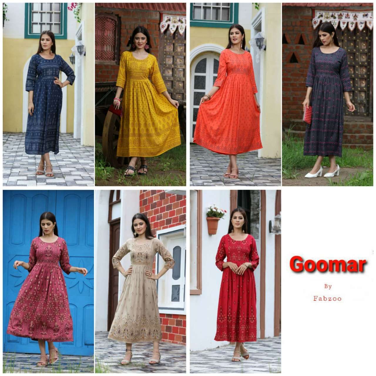 fabzoo goomer rayon long designer kurtis wholesale supplier surat market