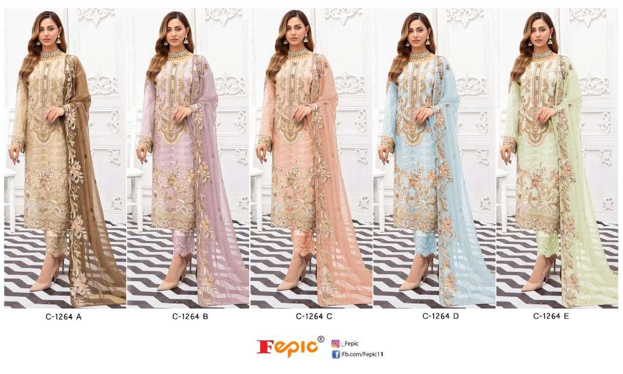 fepic 1264 colours georgette fancy embroidered salwar suits collection wholesale price surat