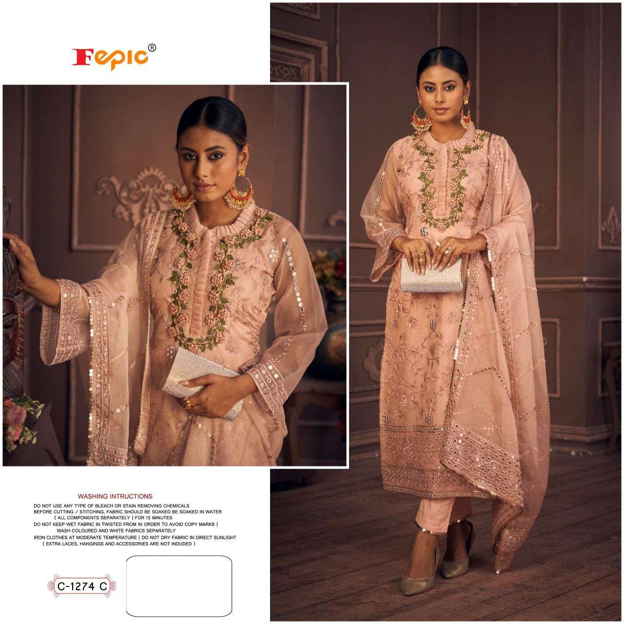 fepic 1274 colours organza with embroidered party wear pakistani suits collection wholesale price 