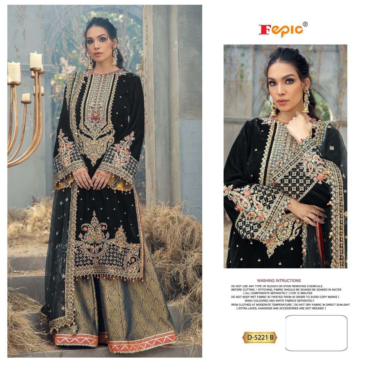 fepic 5221 velvet embroidered heavy look salwar suits collection wholesale price surat