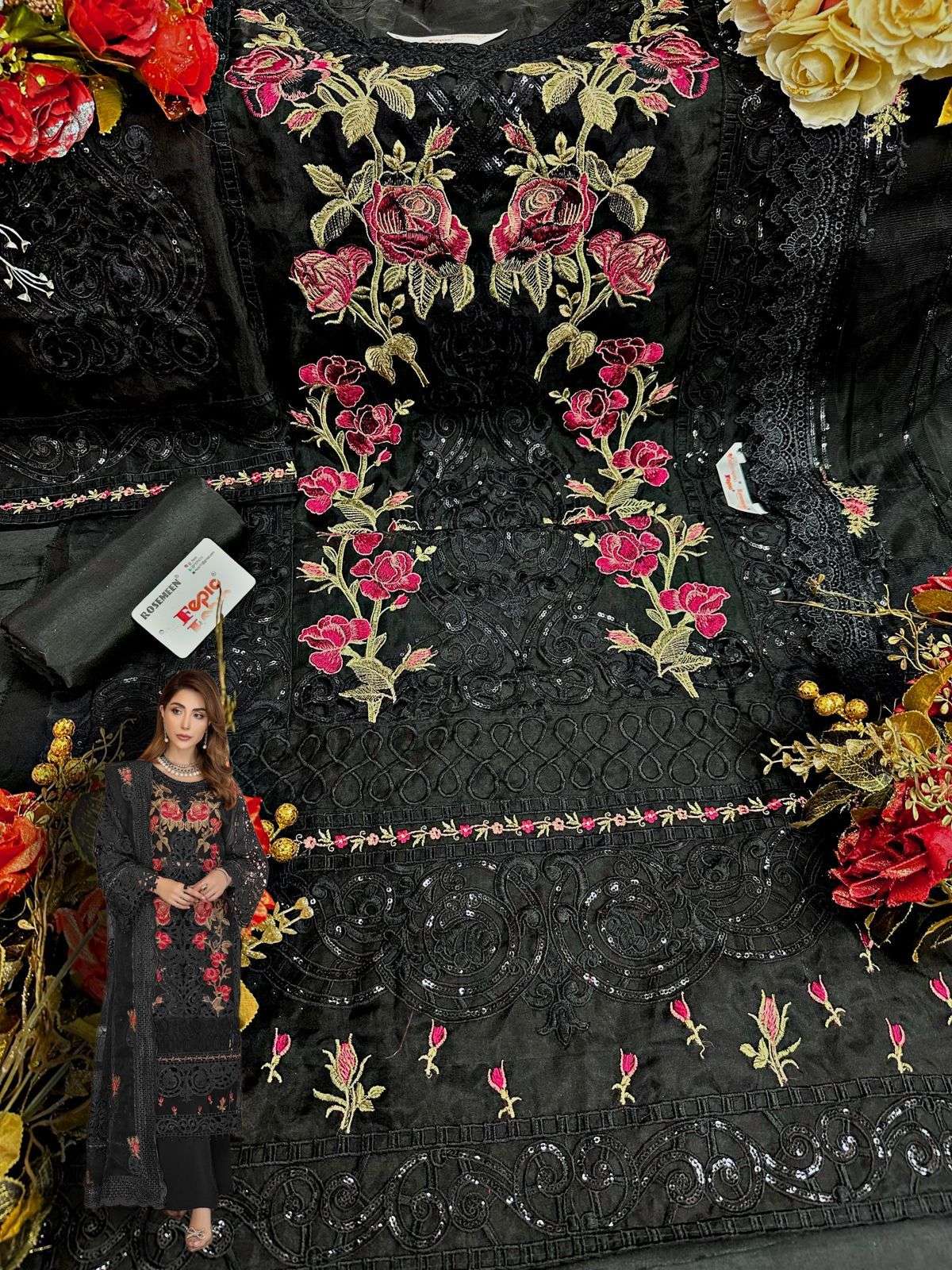 fepic rosemeen 1501 colour series organza designer pakisatni salwar kameez online wholesaler surat 