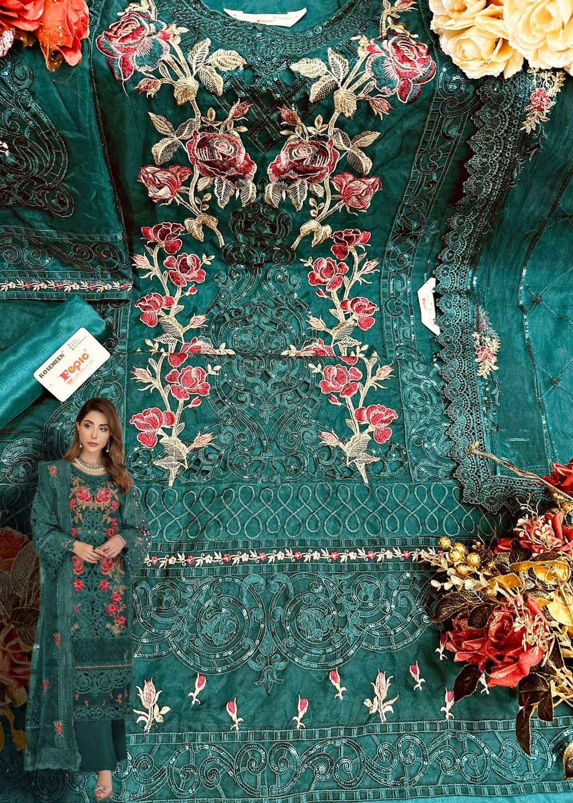 fepic rosemeen 1501 colour series organza designer pakisatni salwar kameez online wholesaler surat 