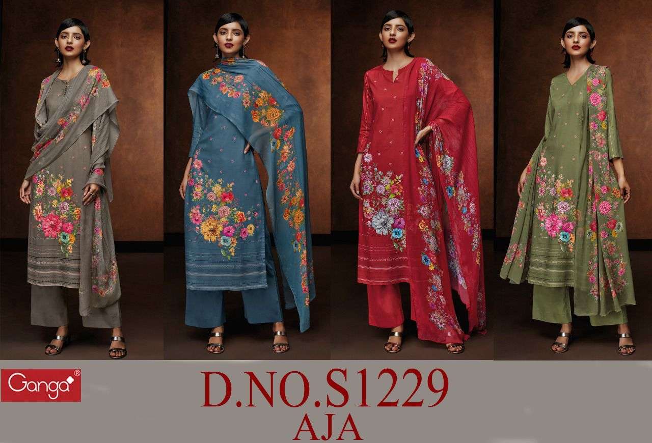 ganga aja 1229 premium pure pashmina winter wear salwar suits collection wholesale price 