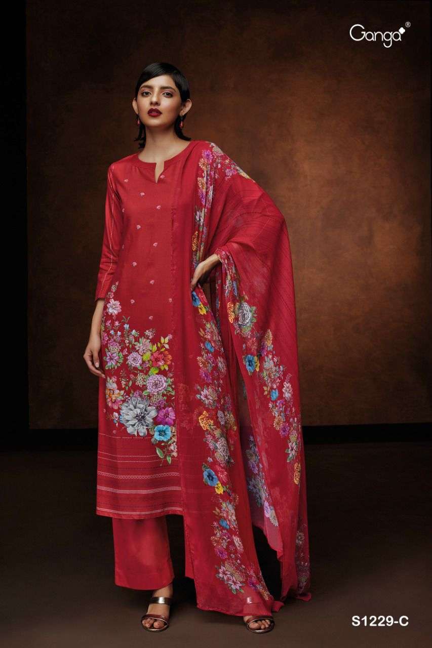 ganga aja 1229 premium pure pashmina winter wear salwar suits collection wholesale price 