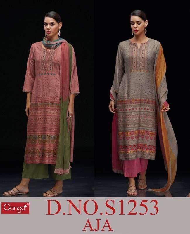 ganga aja 1253 series designer pashmina dobby printed salwar suits buy online surat 