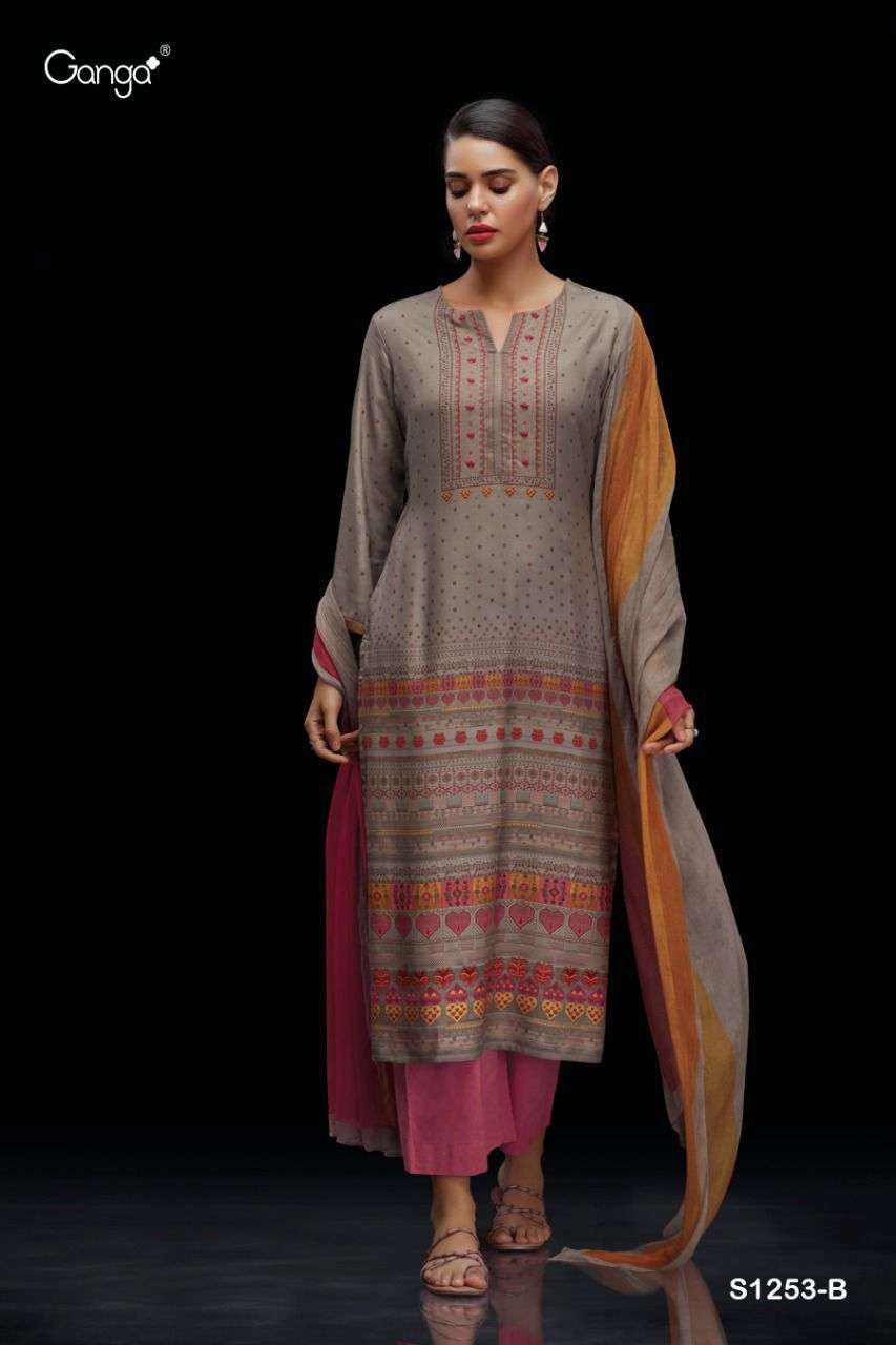ganga aja 1253 series designer pashmina dobby printed salwar suits buy online surat 