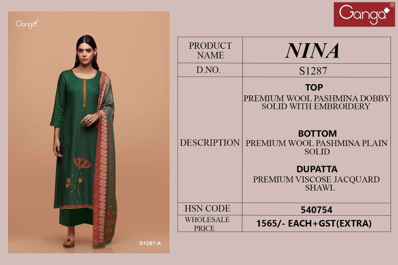 ganga fashion nina 1287 premium wool pashmina dobby with embroidered salwar kameez surat
