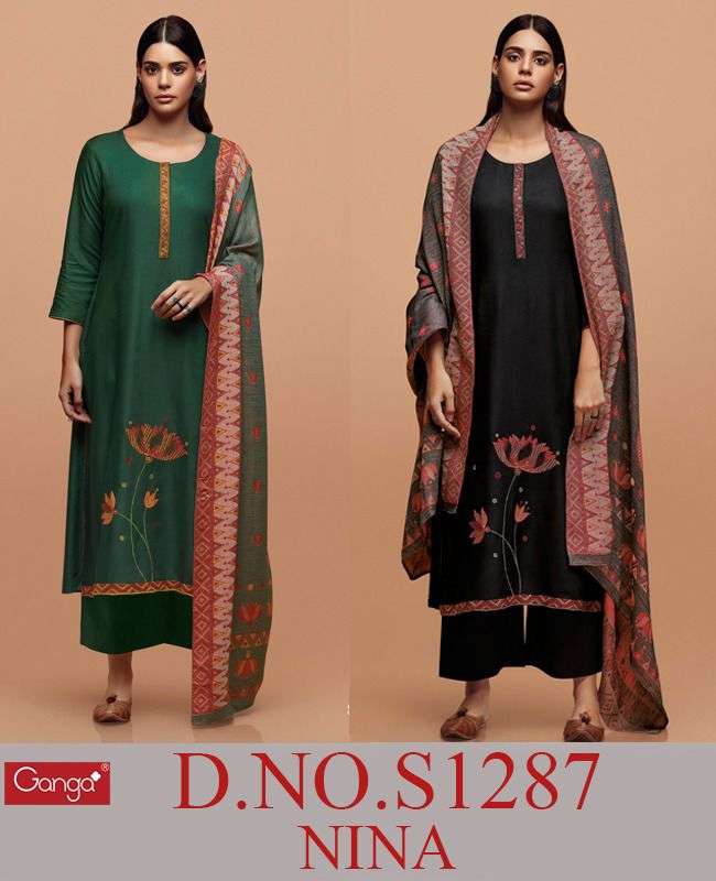 ganga fashion nina 1287 premium wool pashmina dobby with embroidered salwar kameez surat