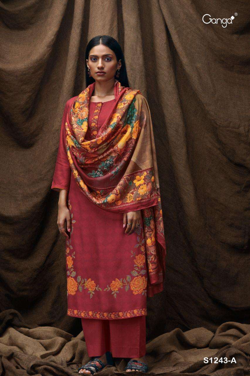 ganga keya 1243 premium wool pashmina unstich salwar kameez wholesale price 