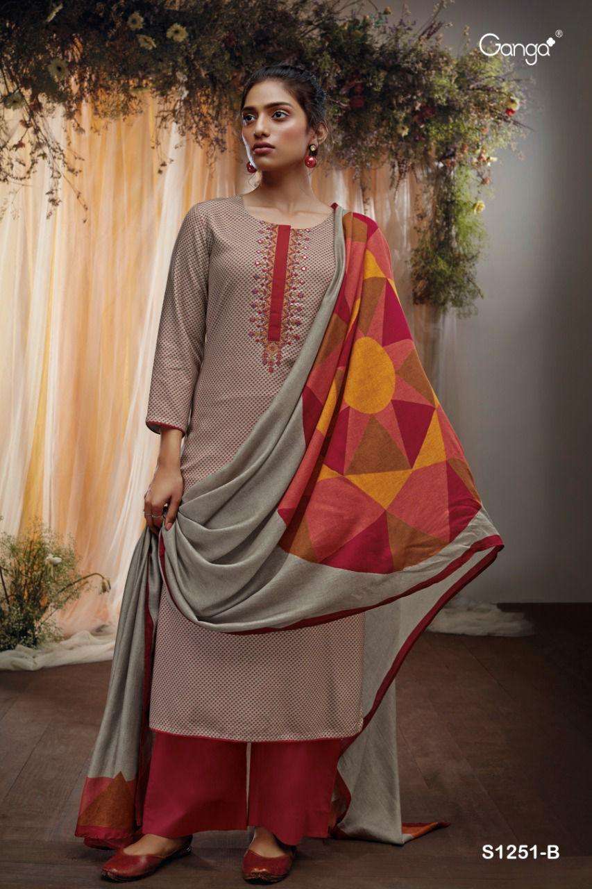 ganga keya 1251 premium wool pashmina unstich salwar suits collection wholesale price surat