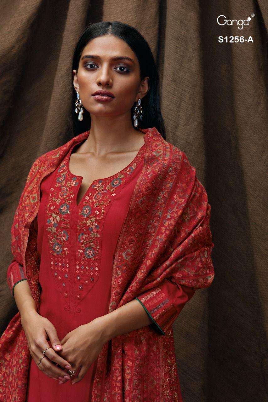 ganga vanya 1256 premium wool pashmin unstich salwar kameez catalogue wholesale price 