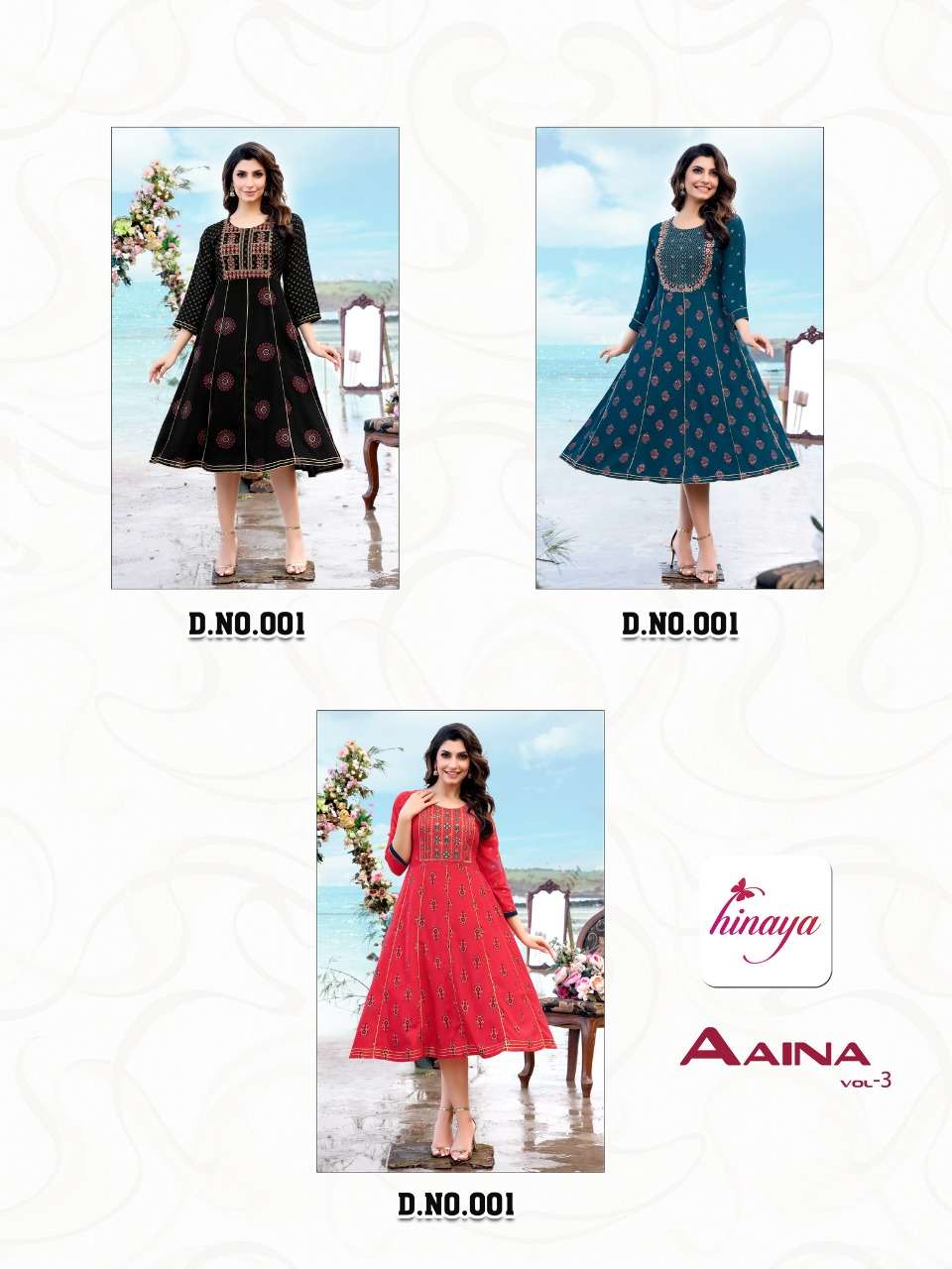 hinaya aaina vol-3 rayon fancy casual wear kurtis wholesale price surat