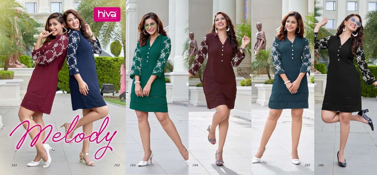 hiva melody 101-106 series stylish fancy short kurtis catalog wholesale price surat