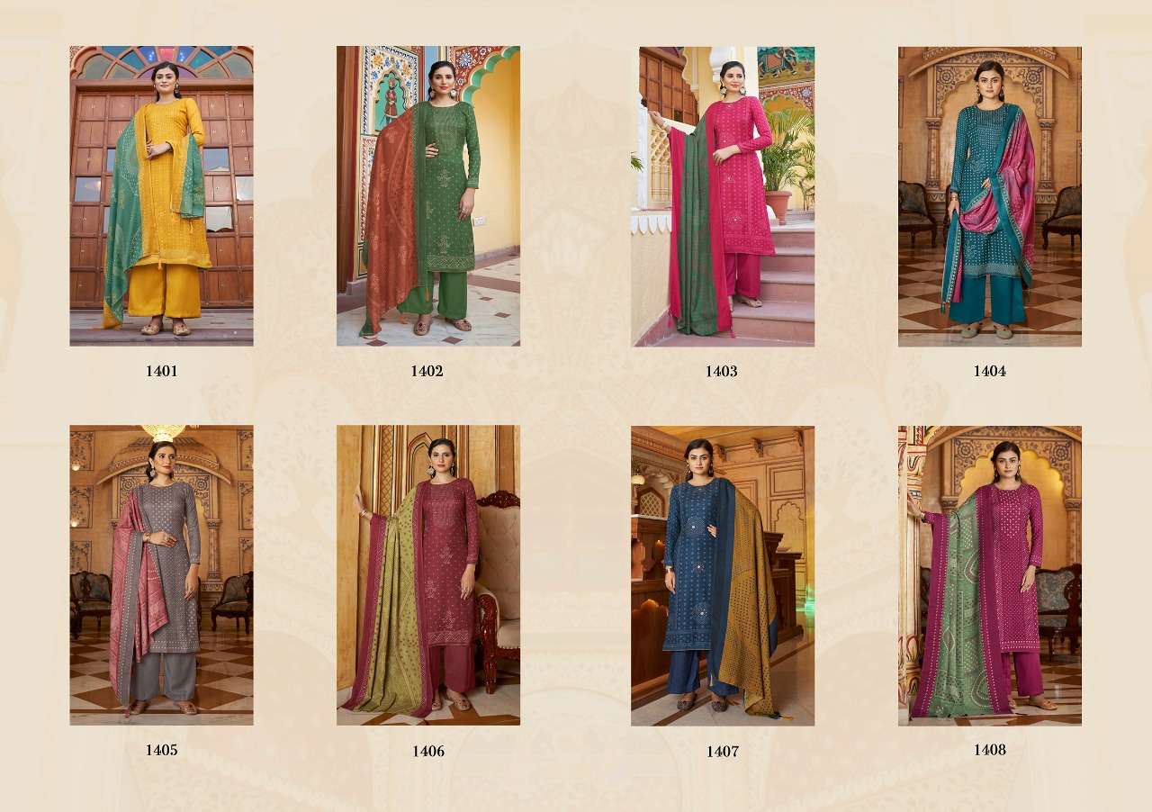 kesari trendz nihaar 1401-1408 series pashmina jaqaurd printed with work dress material surat