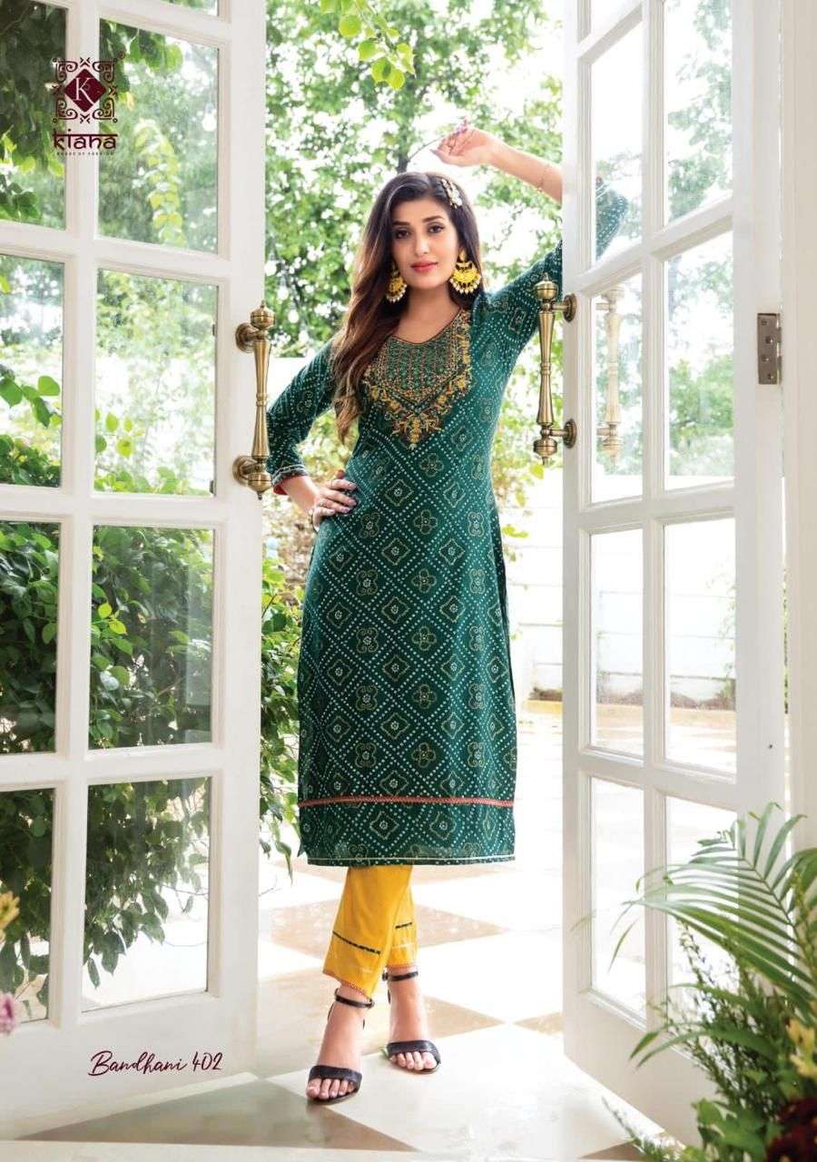kiana fashion bandhani vol-4 401-1408 series reyon designer gotta pati kurti with pant collection online shopping surat 