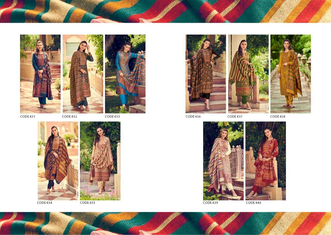 kilory trends gulmohar vol-7 431-440 series handloom weaving pashmina designer unstich suits wholesale market surat 
