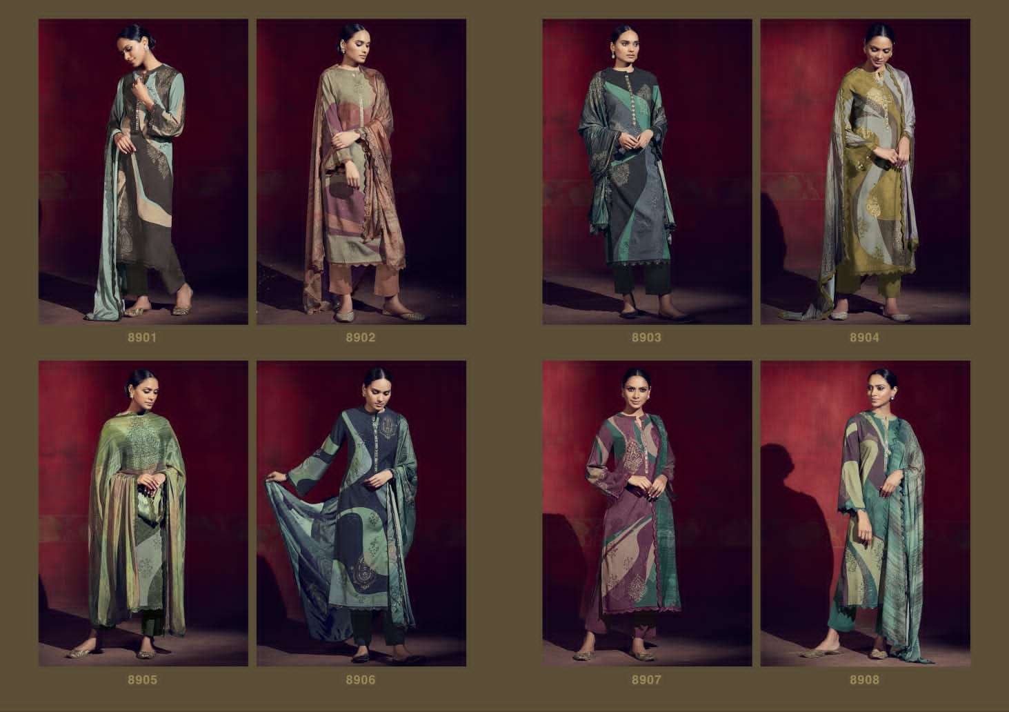 kimora heer aziza 8901-8908 series pashmina velvet designer salwar suits wholesale price 
