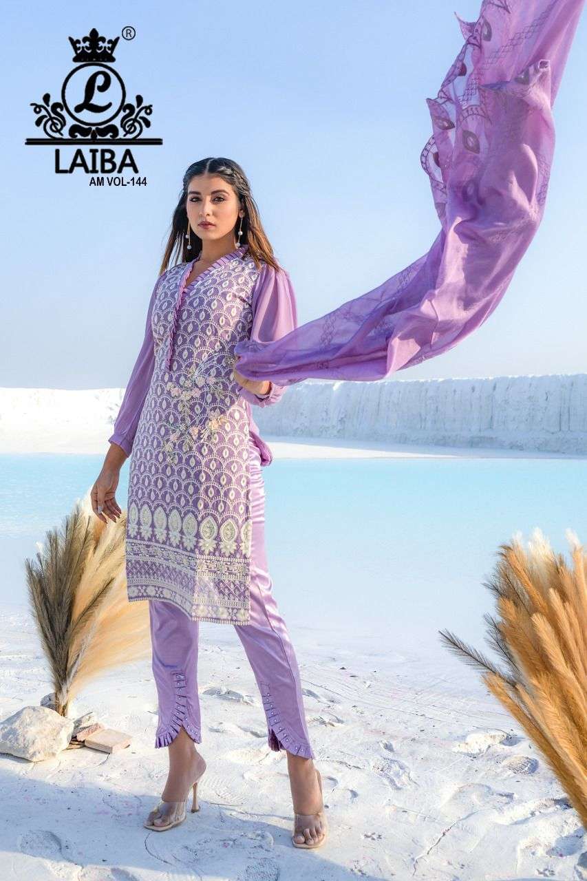 laiba am-144 pure georgette chickan embroidered work full stich salwar suits collection 