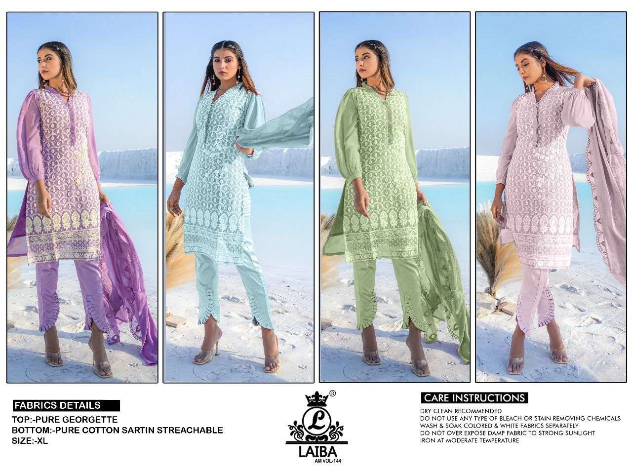 laiba am-144 pure georgette chickan embroidered work full stich salwar suits collection 