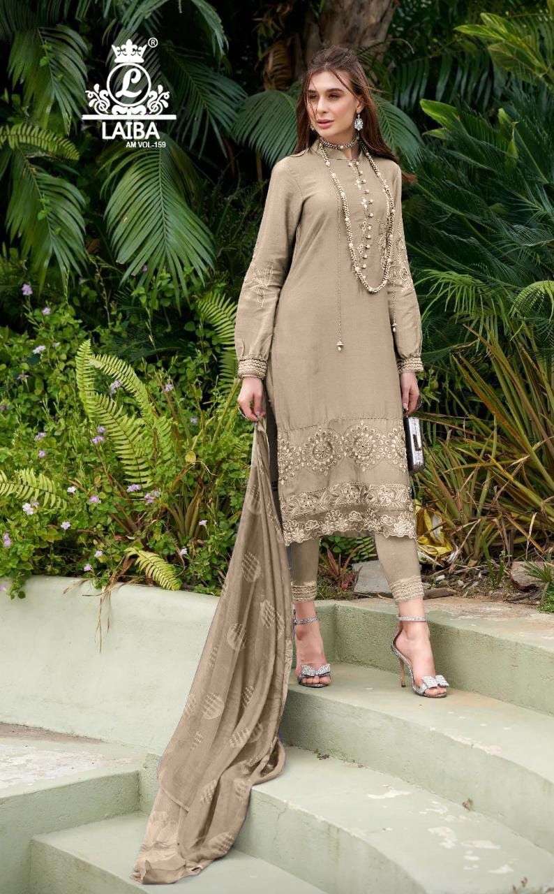 Raazi Beige Heavy Designer Embroidred Pant Style Pakistani Style