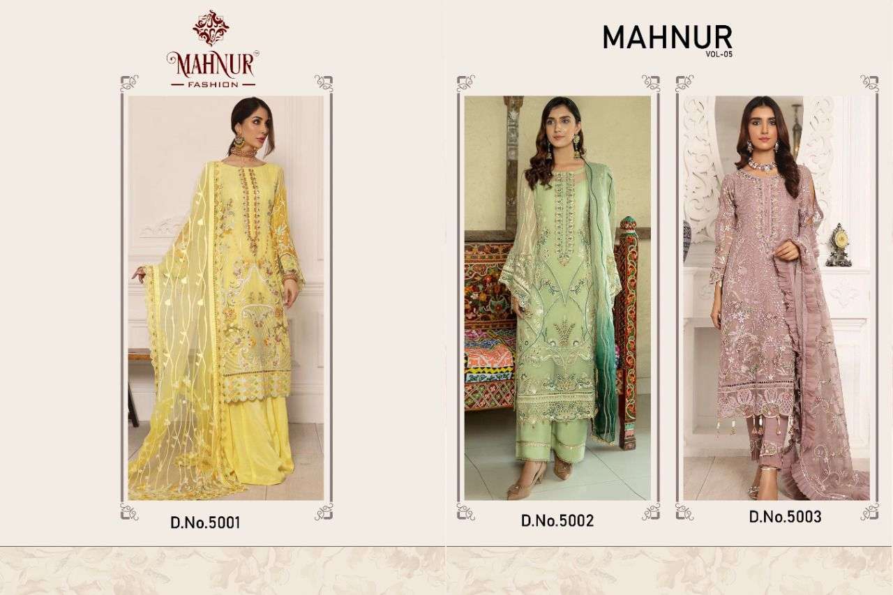 mahnur fashion mahnur vol-5 heavy georgette fancy party wear salwar kameez wholesale price 