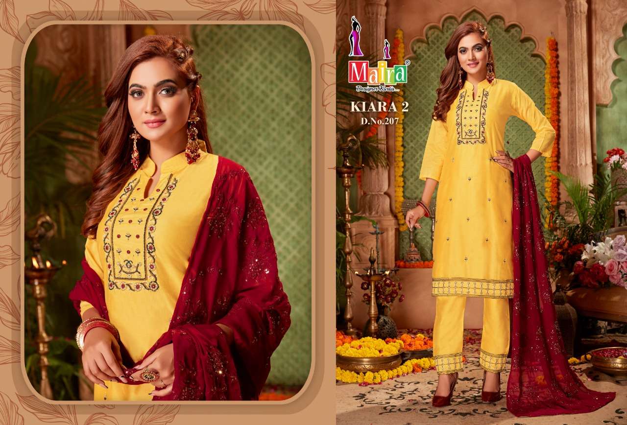 maira kiara vol-2 201-208 series bombay silk pakistani stich suits wholesale dealer surat 