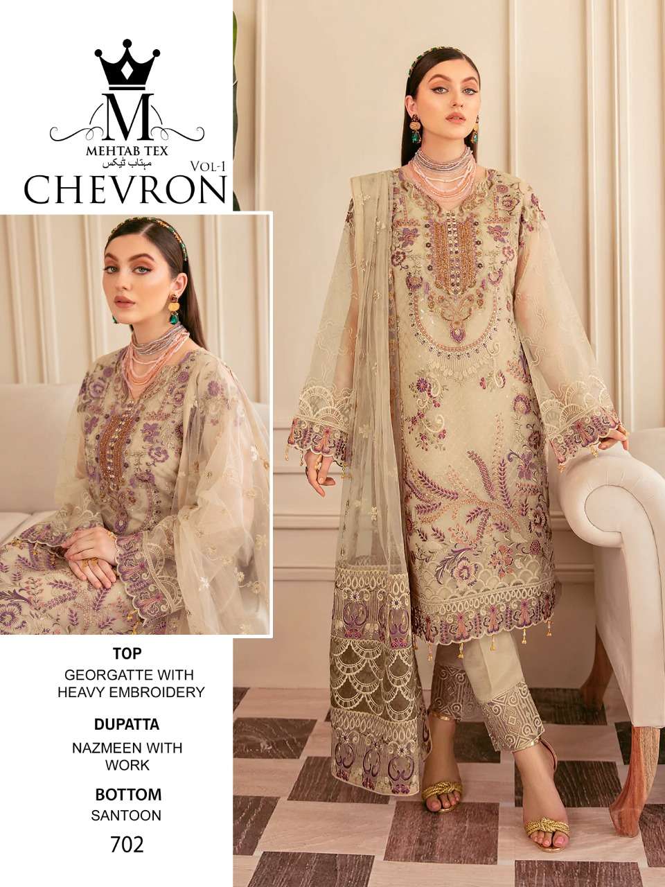 mehtab tex mehtab chevron vol-1 georgette heavy embroidery work salwar suits wholesale price 