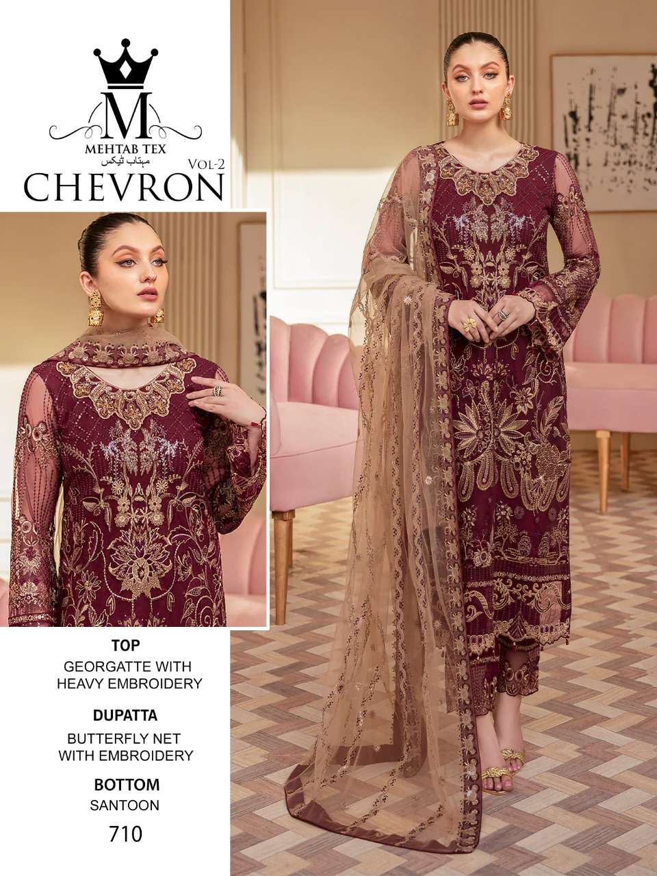mehtab tex mehtab chevron vol-2 georgette heavy embroidered salwar kameez wholesale price 