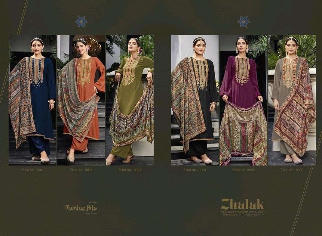 mumtaz arts zhalak 8001-8006 series viscose staple fancy winter wear salwar kameez surat