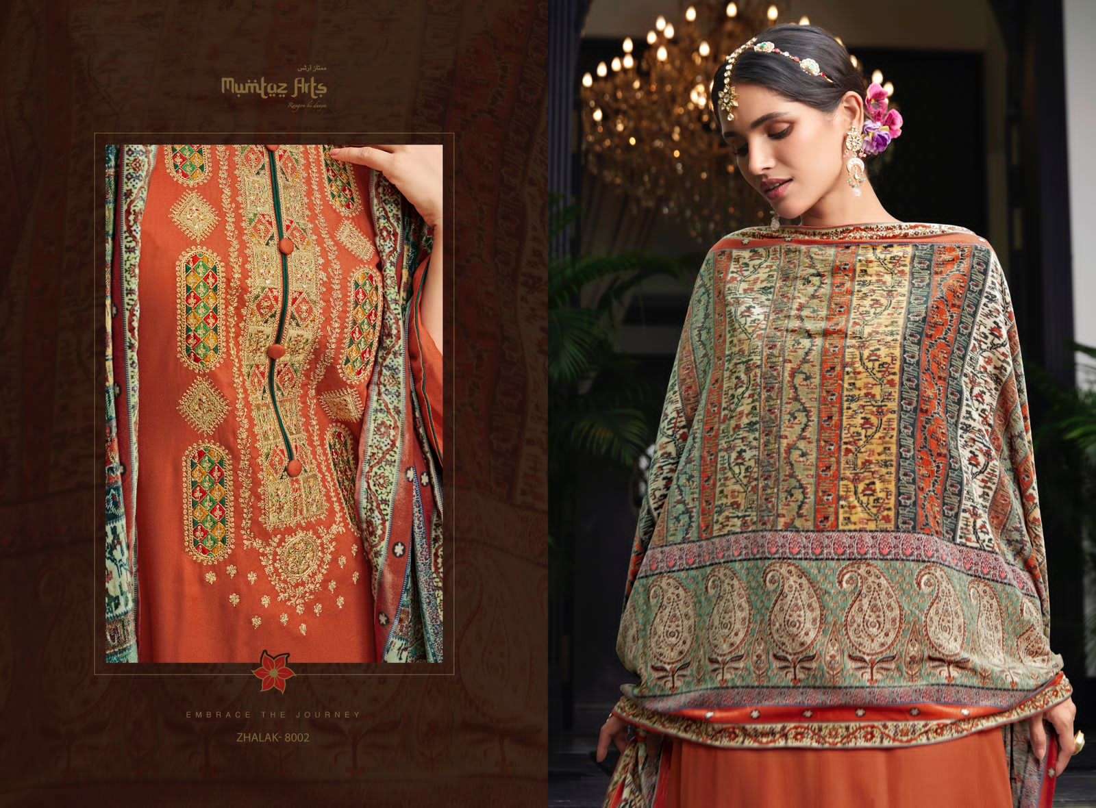 mumtaz arts zhalak 8001-8006 series viscose staple fancy winter wear salwar kameez surat