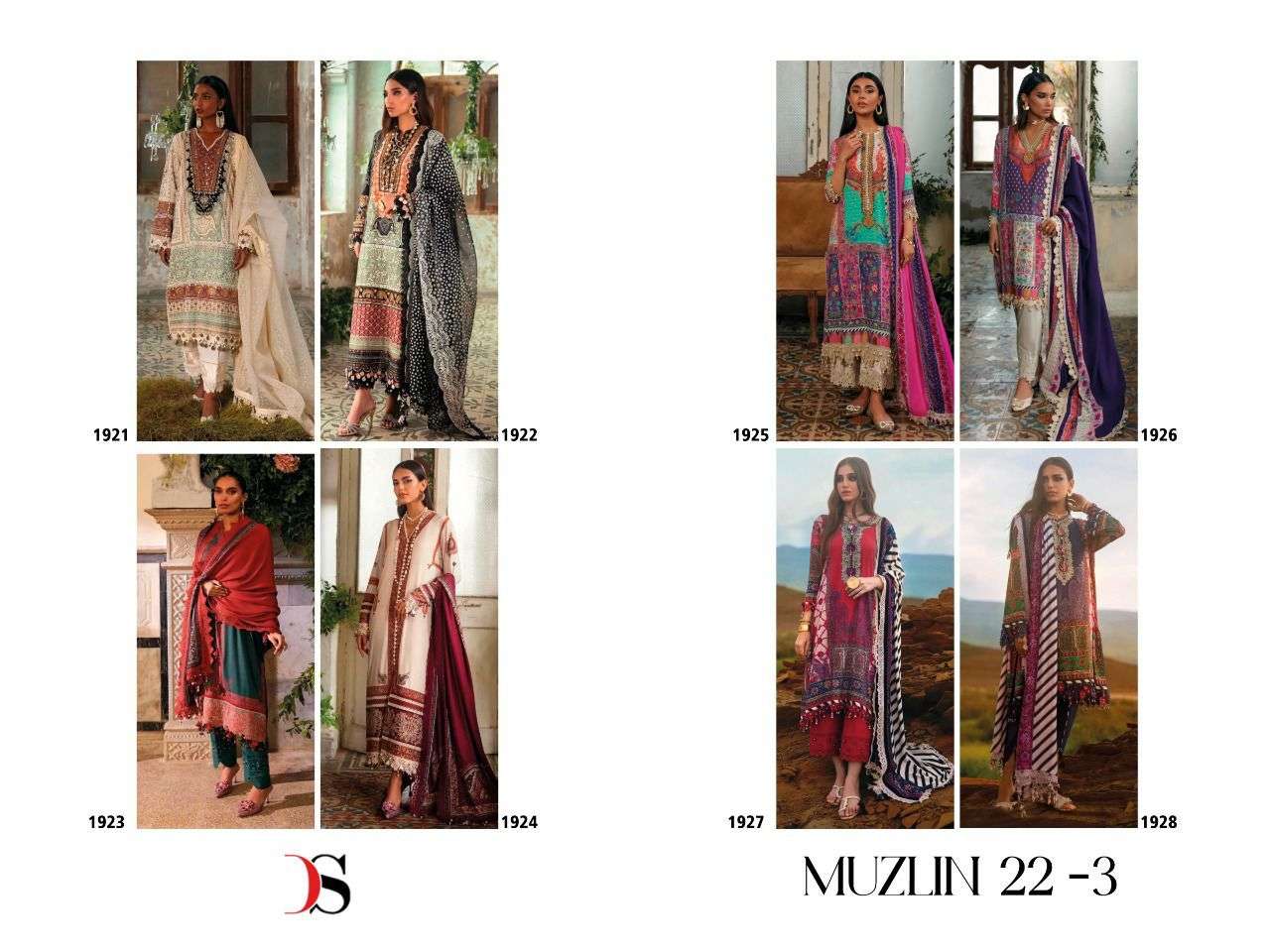 muzlin 22-3 by deepsy suits pure cotton with embroidered salwar suits collection wholesale price 