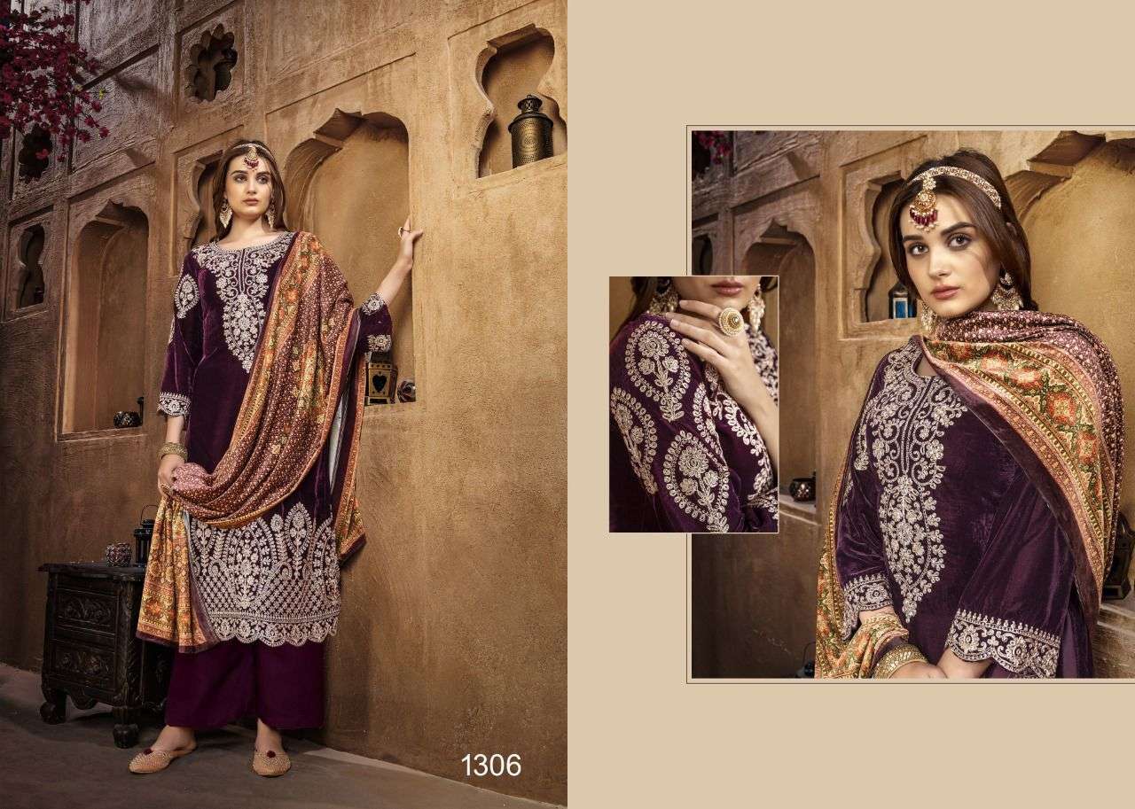 nazneen gulfaiz 1305-1310 series velvet embroidered salwar kameez wholesale price surat