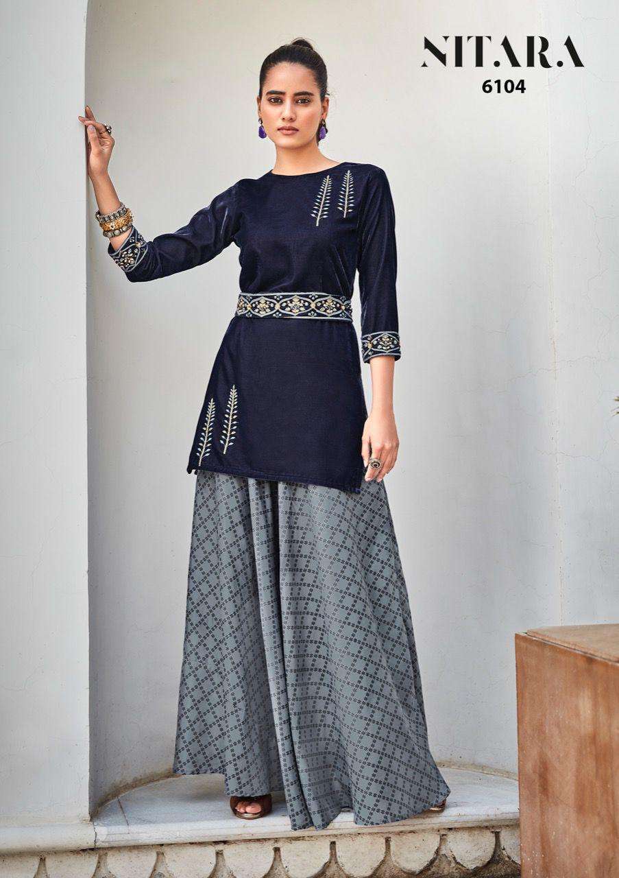 nitara sparkles vol-7 6101-6106 series designer kurtis with skirt collection wholesale price surat
