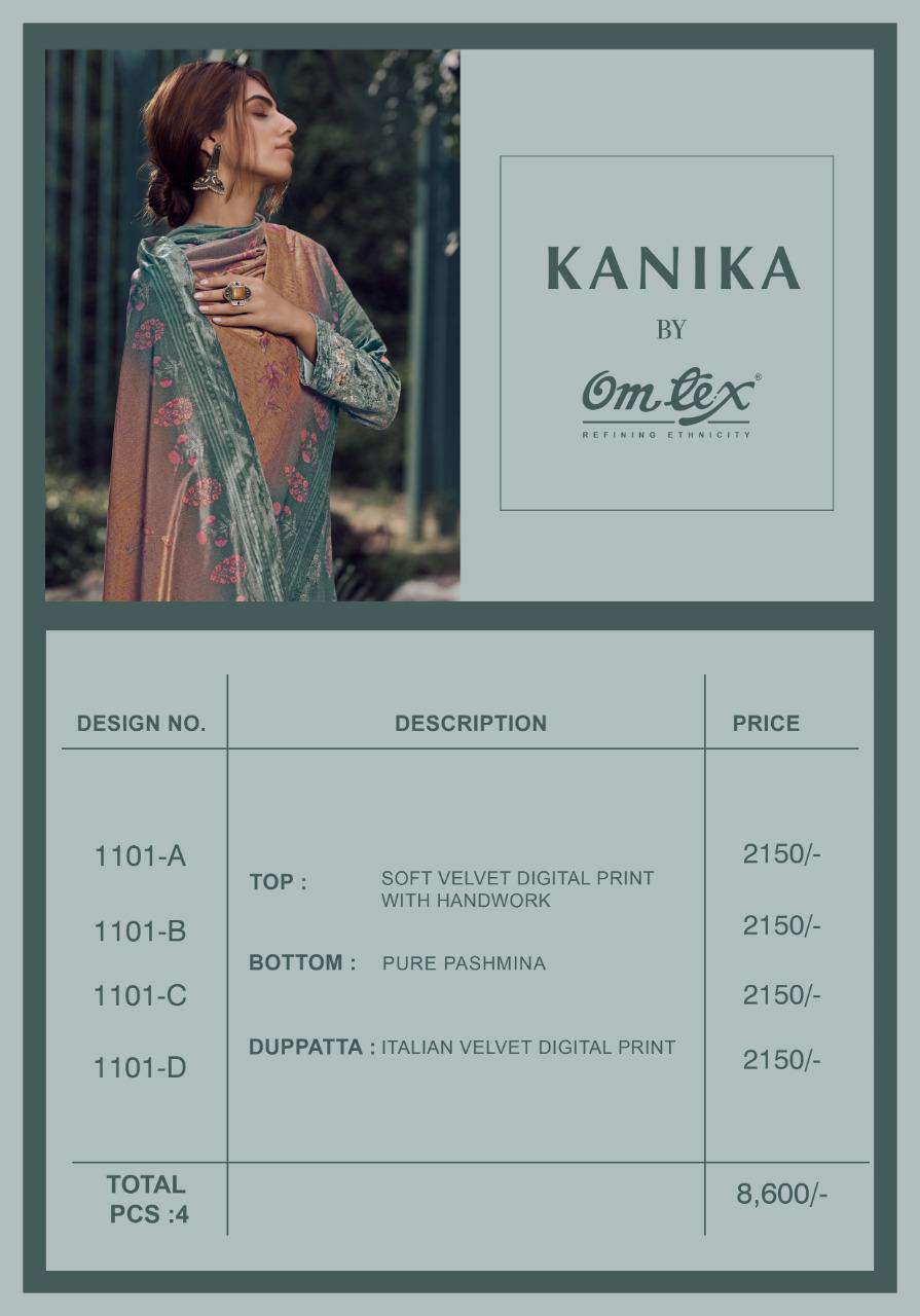 omtex kanika 1101 colours soft velvet digital printed with handwork salwar kameez surat