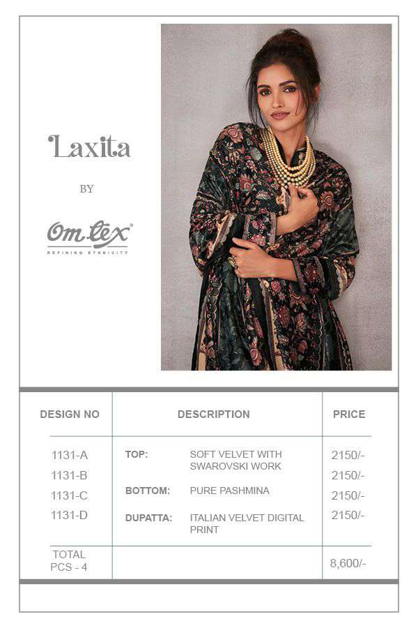 omtex laxita 1131 colours soft velvet digital printed with work fancy salwar kameez wholesale price 