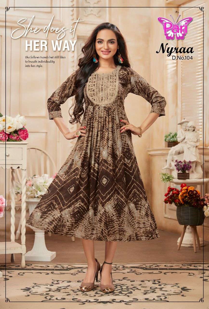 pari nyraa 101-108 series designer casual wear kurti collection online wholesaler surat 