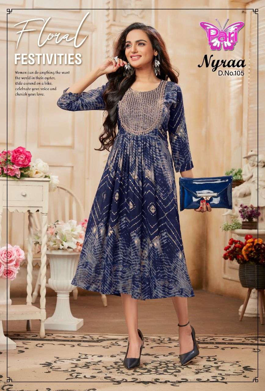 pari nyraa 101-108 series designer casual wear kurti collection online wholesaler surat 