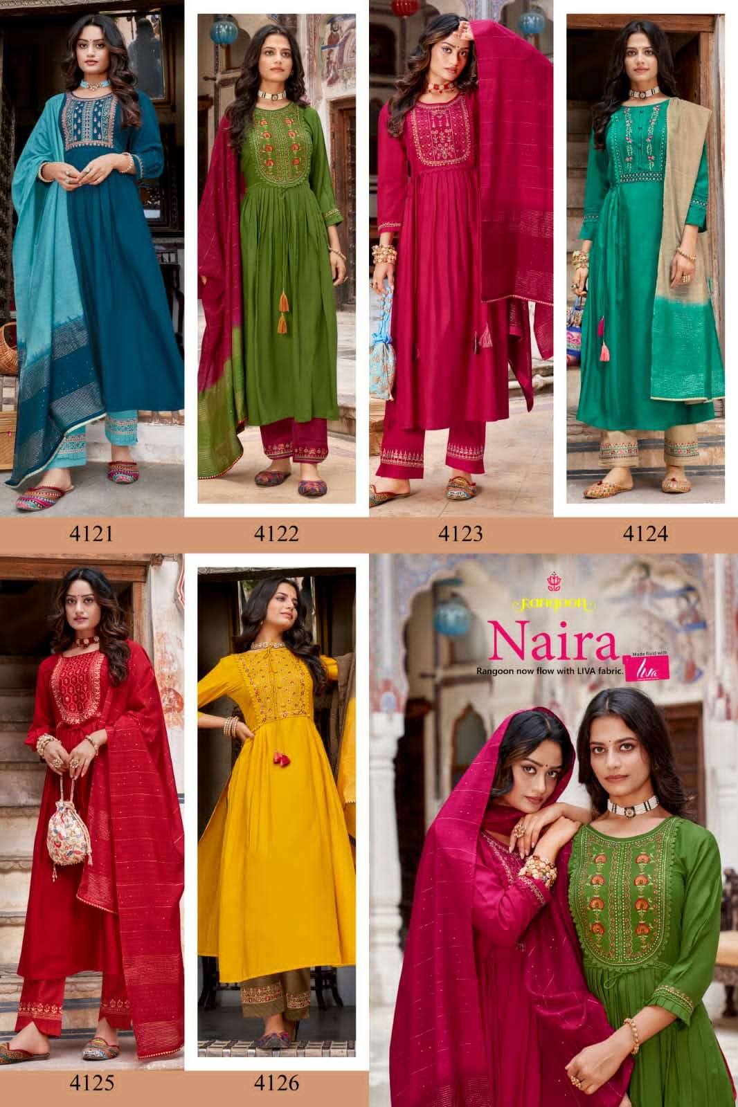 rangoon naira 4121-4126 series stylish designer kurti new catalogue collection 