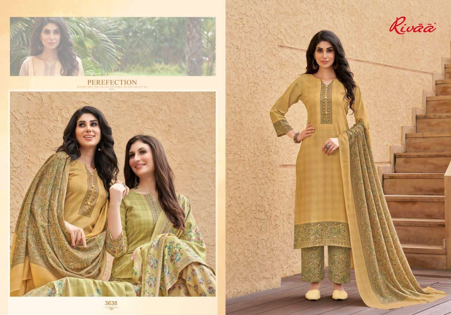 rivaa exports nihaar pashmina kani digital printed dress material wholesale price surat