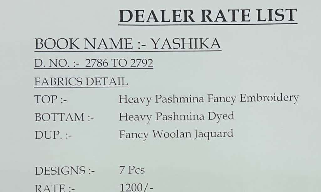 rivaa exports yashika 2786-2792 series heavy pashmina salwar kameez wholesale price surat