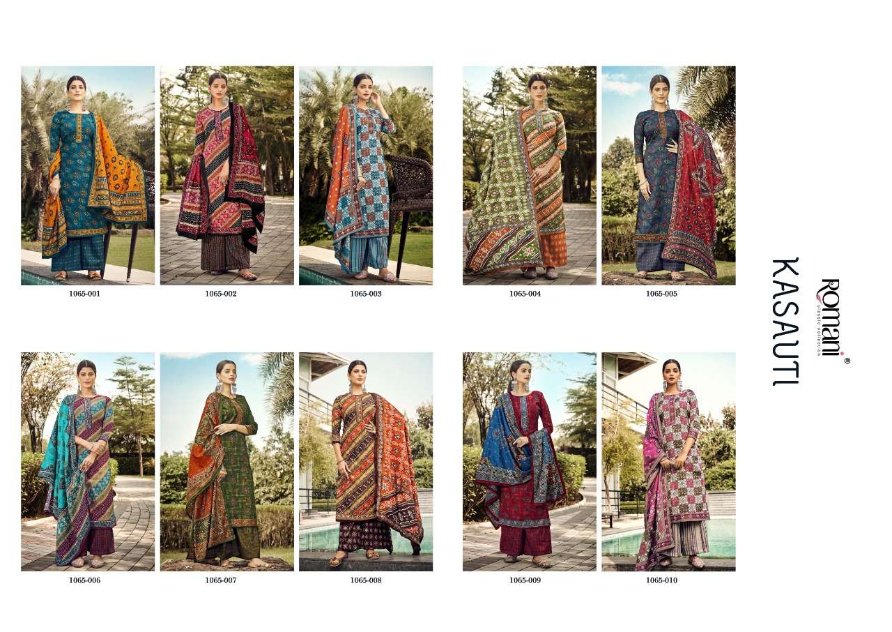 romani kasauti pure pashmina printed unstich salwar suits collection wholesale price 