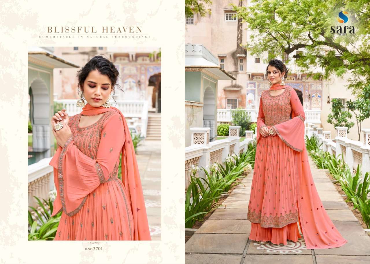 sara trendz maahi 3701-3704 series georgette heavy embroidered salwar suits wholesale price 