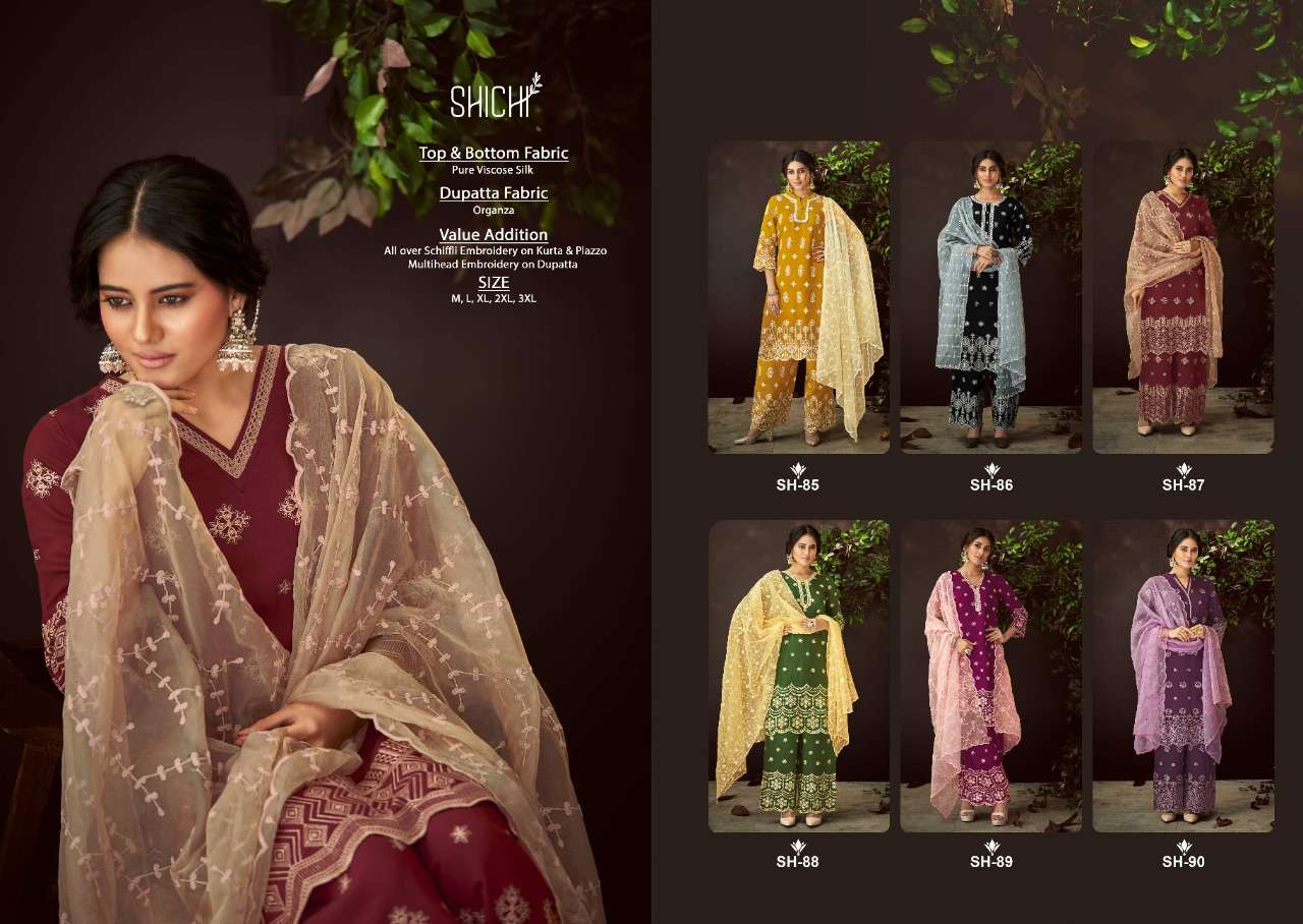 shichi aabha 85-90 series designer schifli work raedy made plazzo suits wholesale dealer surat  