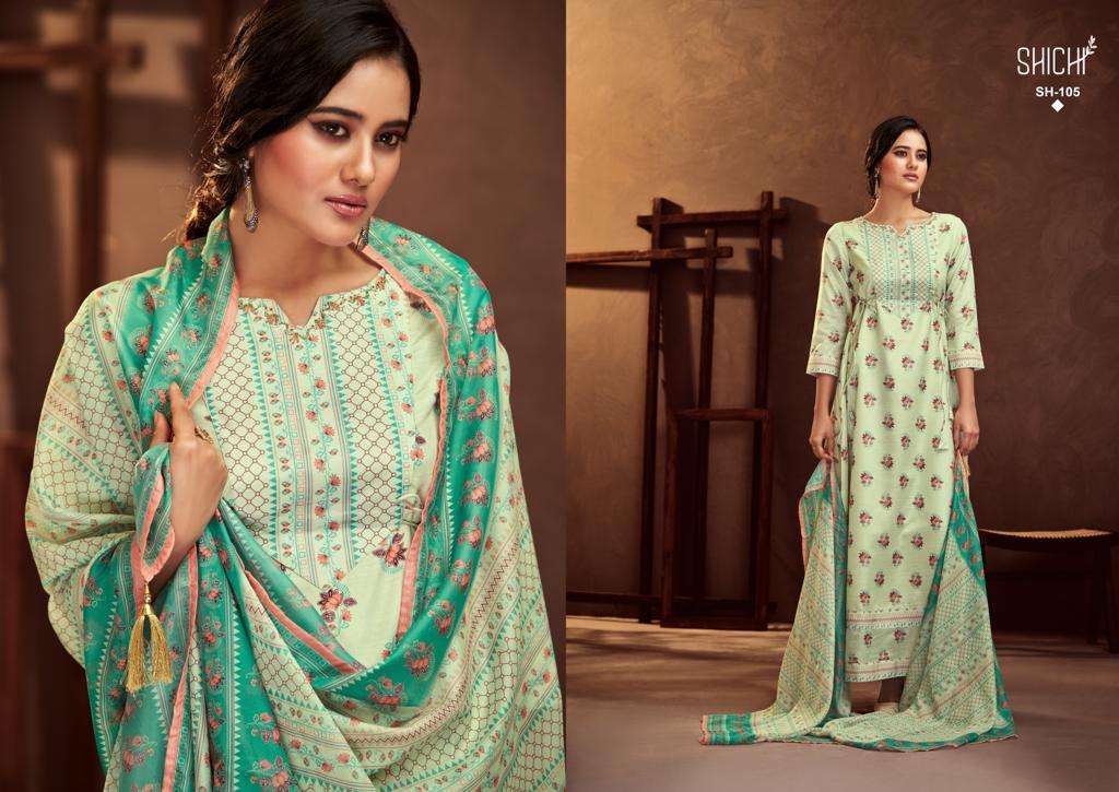shichi naaz 101-106 series linen silk fancy gown with bottom dupatta set surat