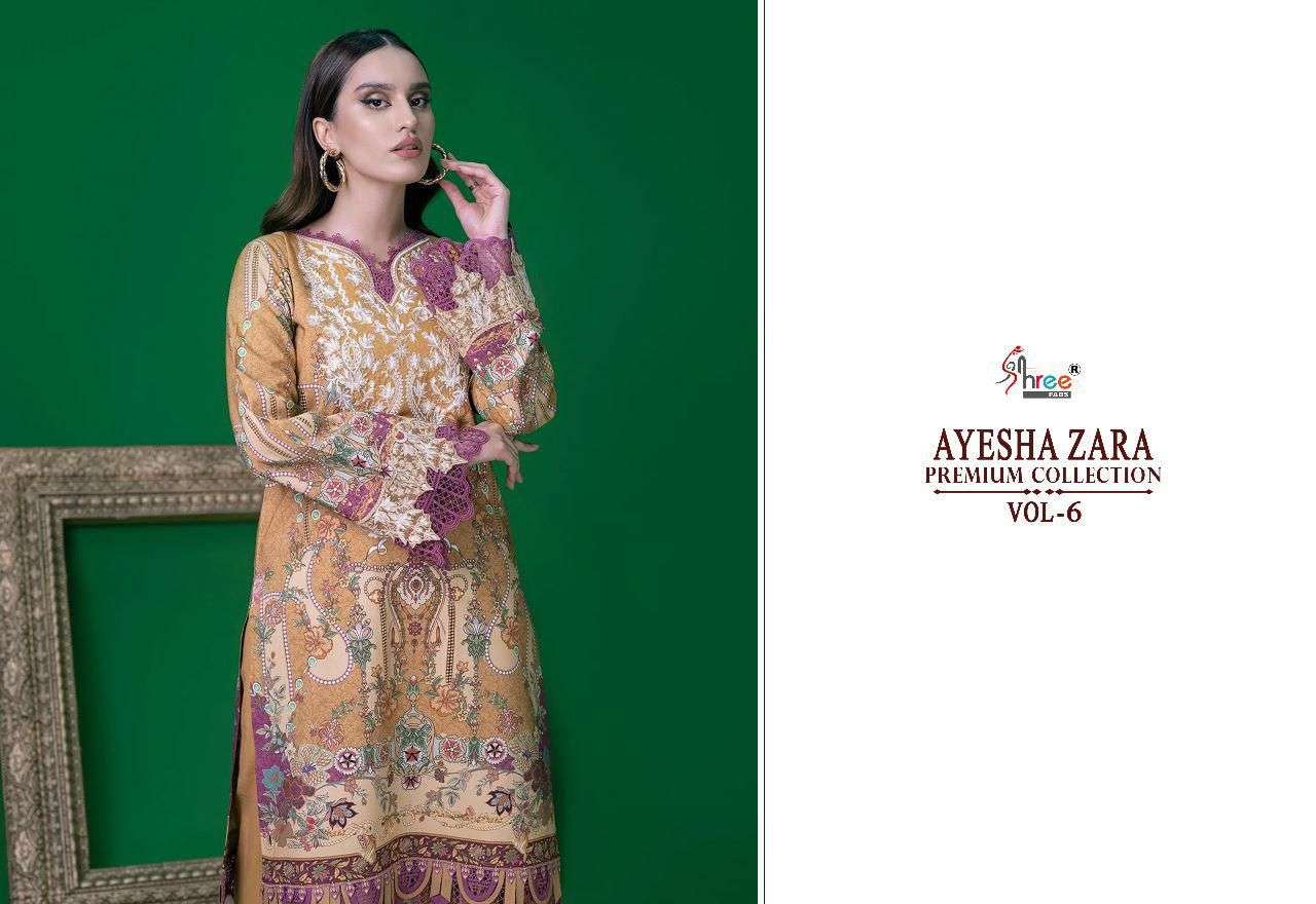 shree fabs ayesha zara premium collection vol-6 2456-2461 series pure cotton salwar suits surat