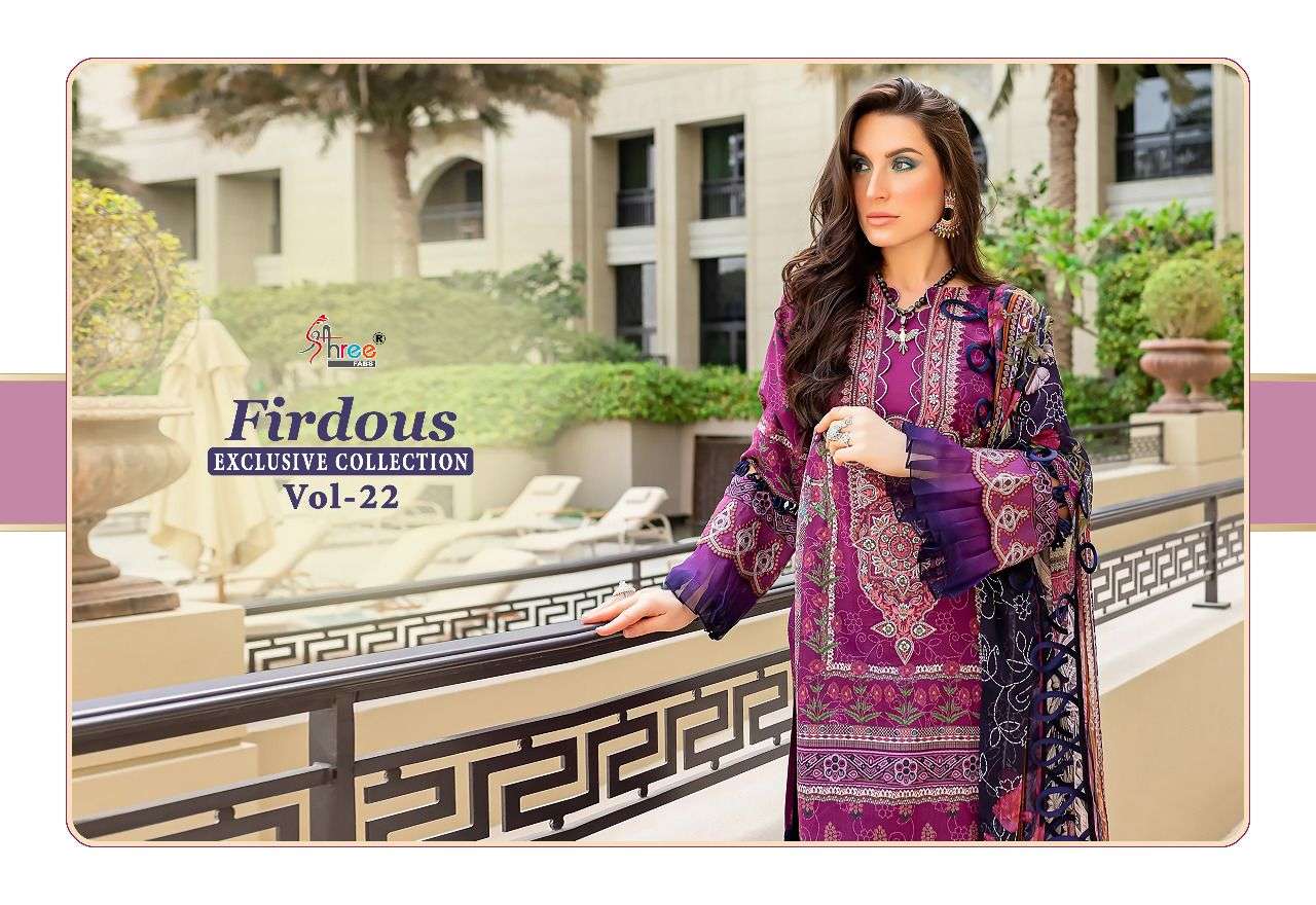 shree fabs firdous exclusive collection vol-22 pure cotton fancy embroidered salwar suits surat