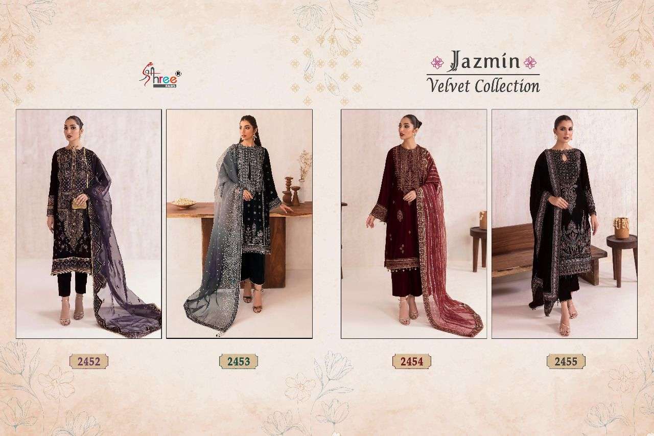 shree fabs jazmin velvet collection 2452-2455 series fancy salwar kameez wholesale price 